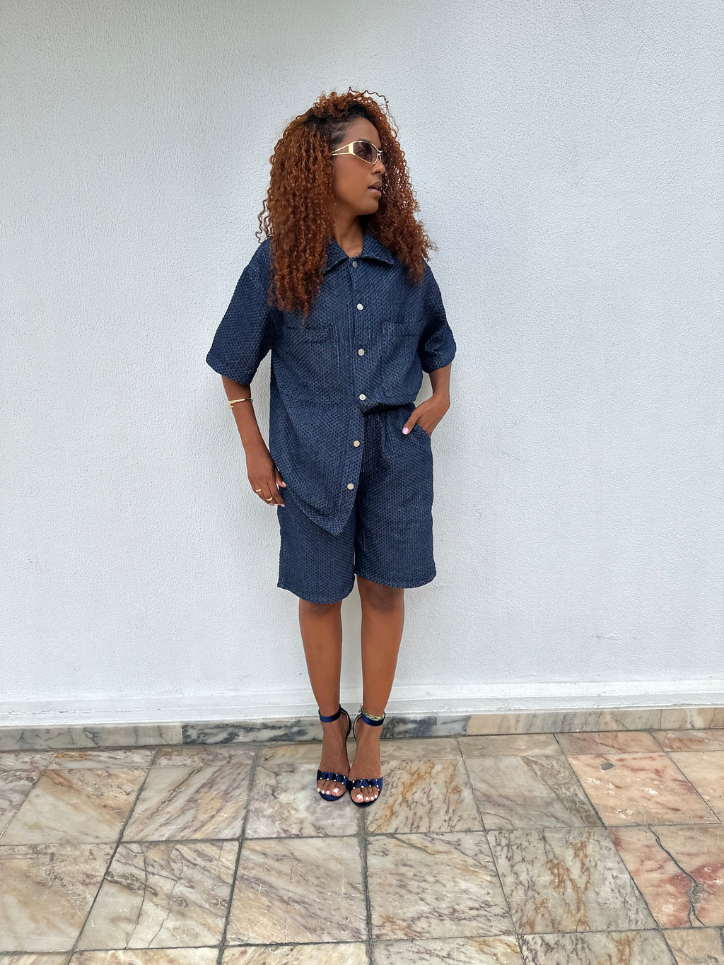 Calções Texturizados Azul Marinho