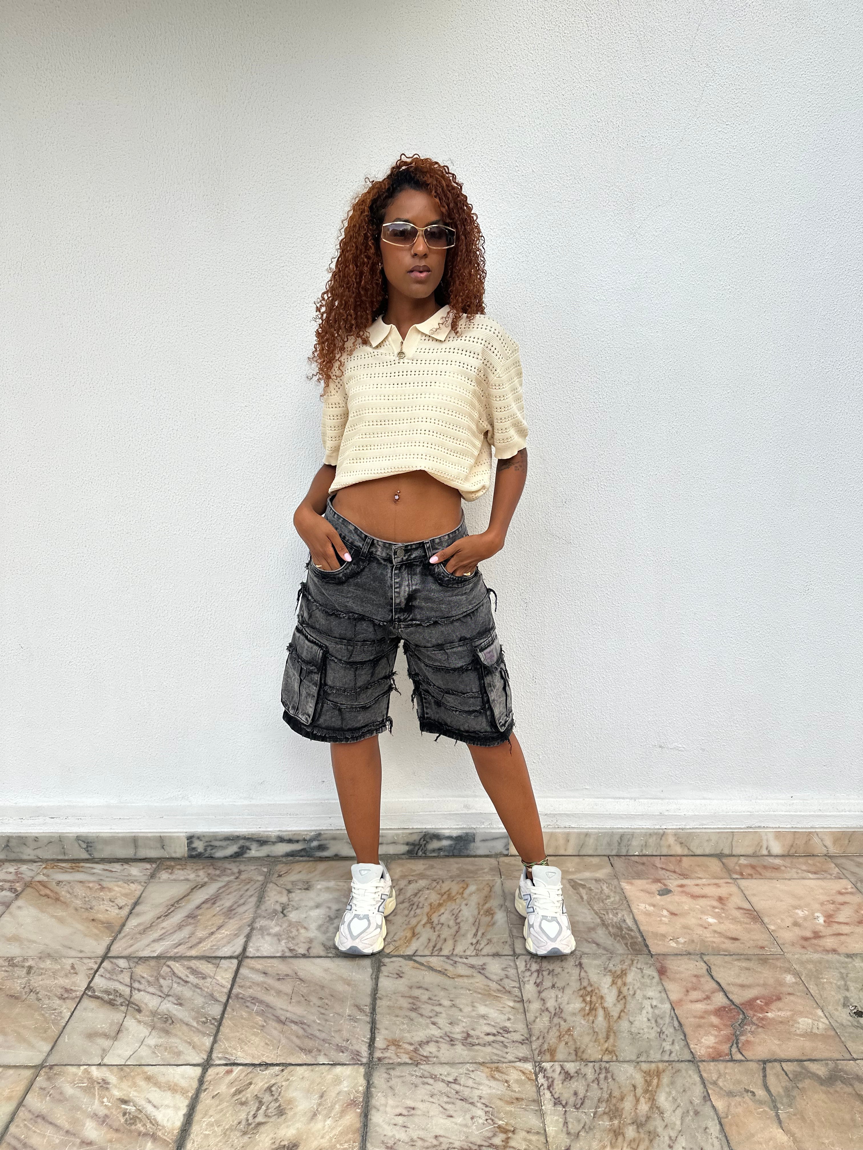 Calções Cargo Denim Wash