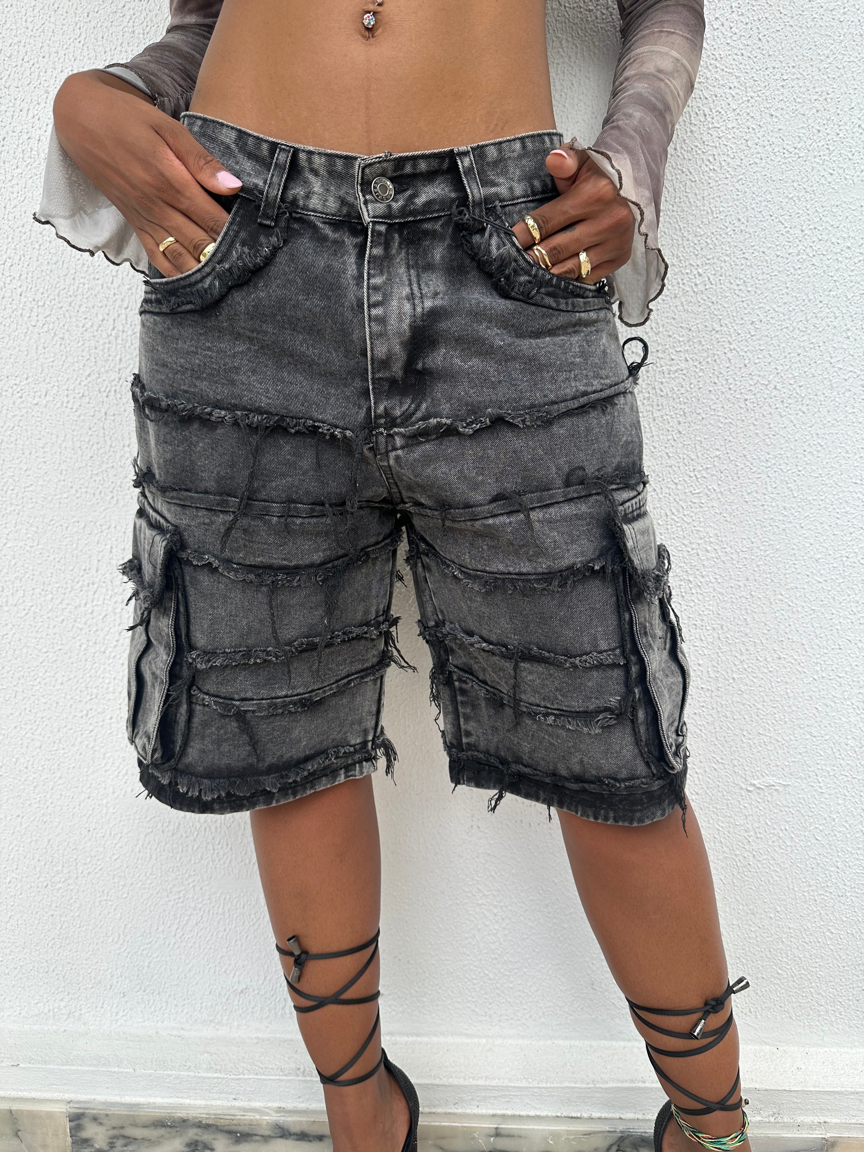 Calções Cargo Denim Wash