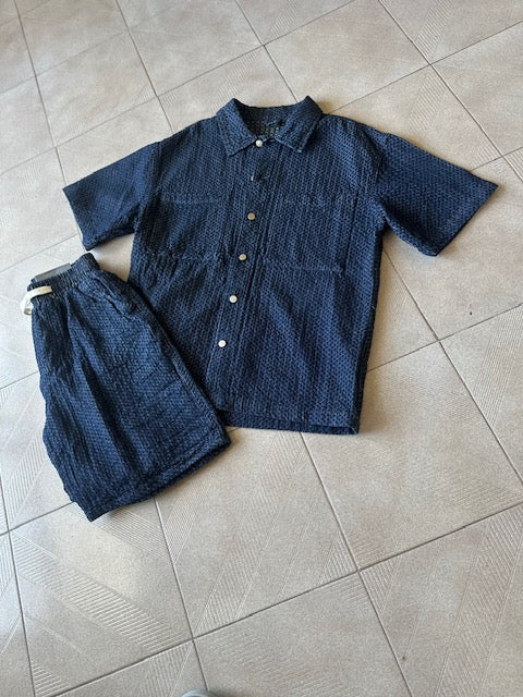 Conjunto Camisa & Calções Texturizados Azul Marinho