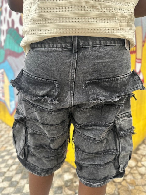 Calções Cargo Denim Wash